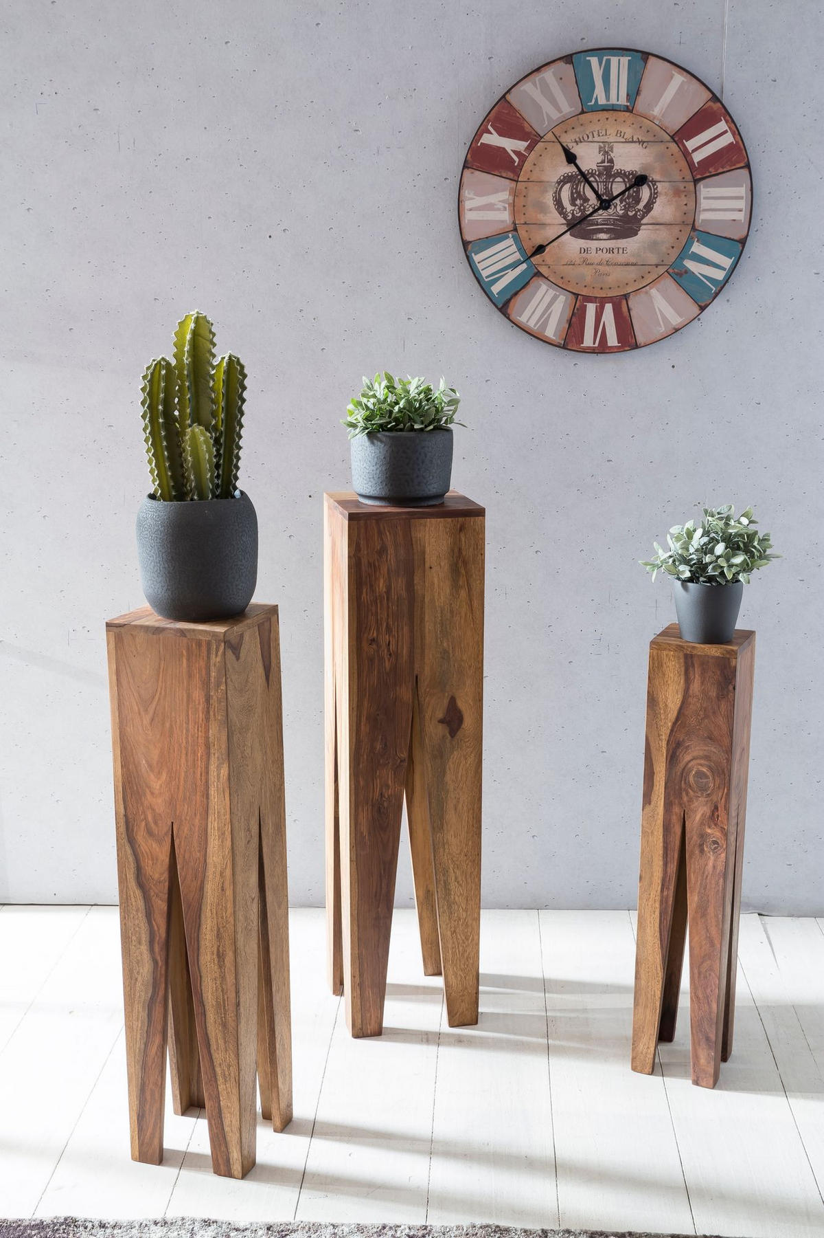 BEISTELLTISCH 3er Set Massivholz Handgefertigt Giraffenbeine, Braun 25x25x100 cm - Braun, Holz (25/25/100cm) - KADIMA DESIGN