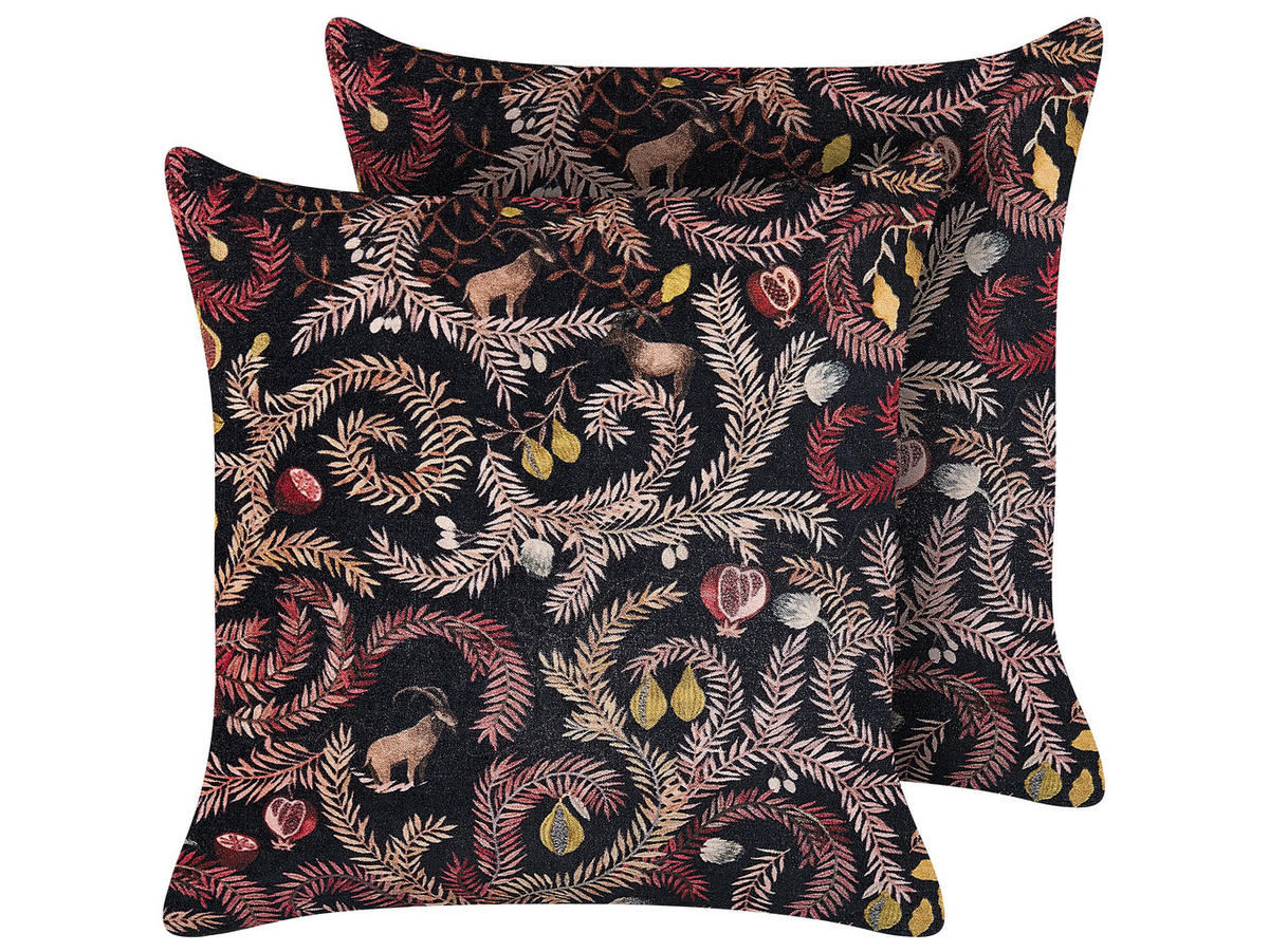 DEKOKISSEN 2er-Set Schwarz 45/45 cm Ricinus - Schwarz, Textil (45/45cm) - Beliani
