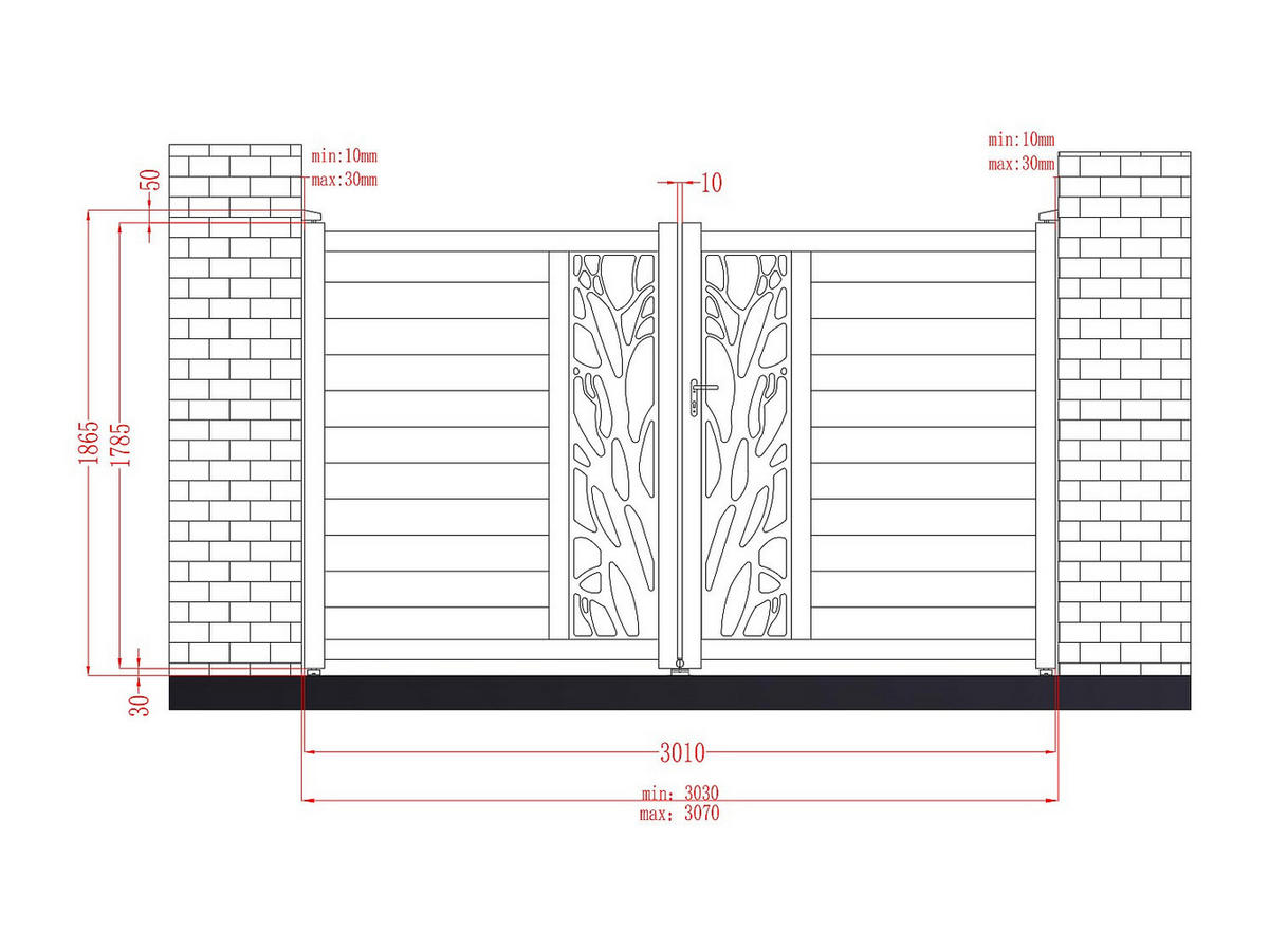 FLÜGELTOR - 301cm x 4.5cm - Aluminium - anthrazitgrau - LABRIT II - Anthrazit, Metall (301/178.5cm) - Vente-Unique
