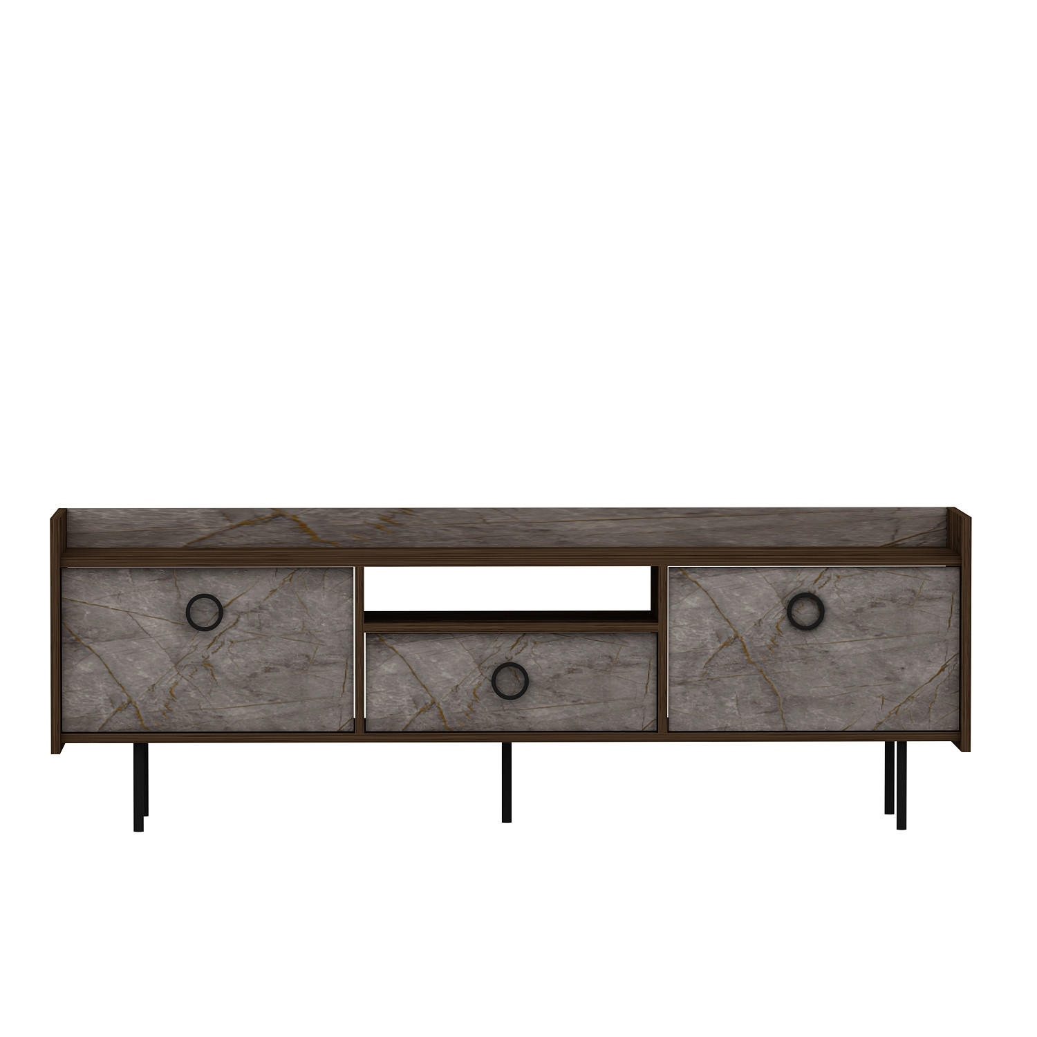 TV-LOWBOARD Büsra Braun Grau 3 türig 9192 - Schwarz/Braun, Holzwerkstoff/Metall (184/63/37cm) - moebel17
