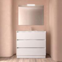 NOJA Komplett-Set 1000 3 Schubladen WHITE GLOSS + Waschtisch + Spiegel + Leucht - Weiß Hochglanz/Schwarz, Metall (45/8.1/99.7cm) - Salgar
