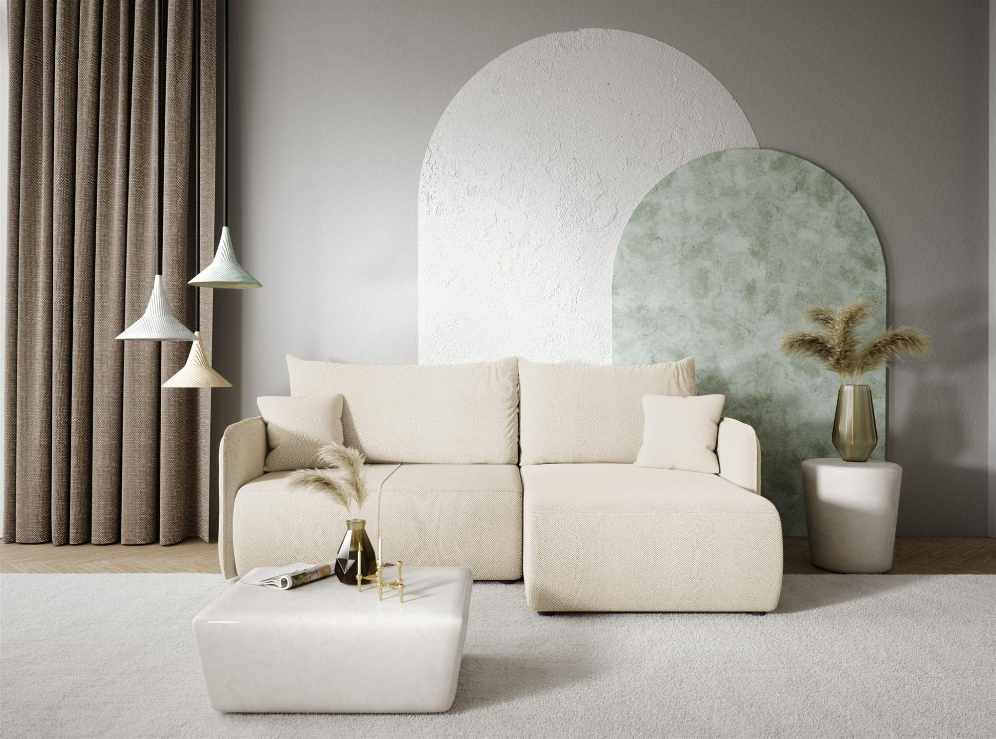 ECKSOFA Calgary - Creme, Holzwerkstoff/Textil (207/148cm) - Fun Möbel