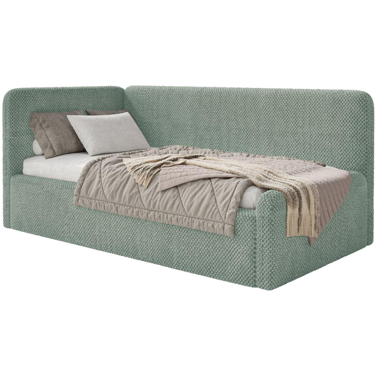JUGENDBETT Fanko Plüsch Salbeigrün 90x200 cm - Schwarz/Hellgrün, Kunststoff/Textil (90/200cm) - Selsey