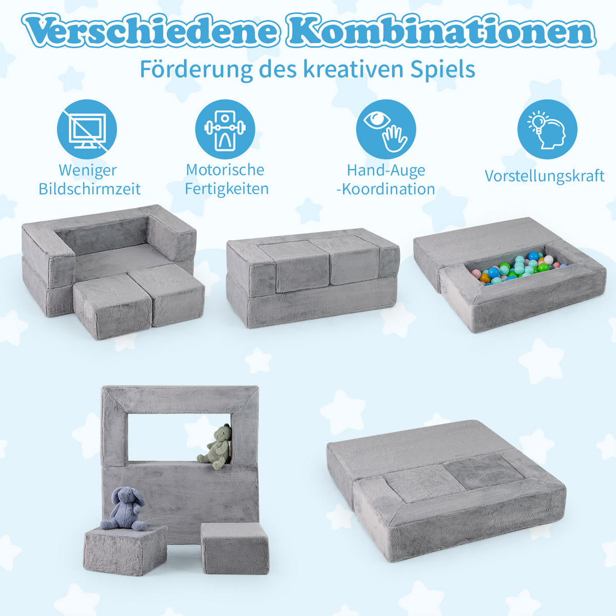 KINDERSOFA 42cm Grau - Grau, Textil (52/42/100cm) - COSTWAY