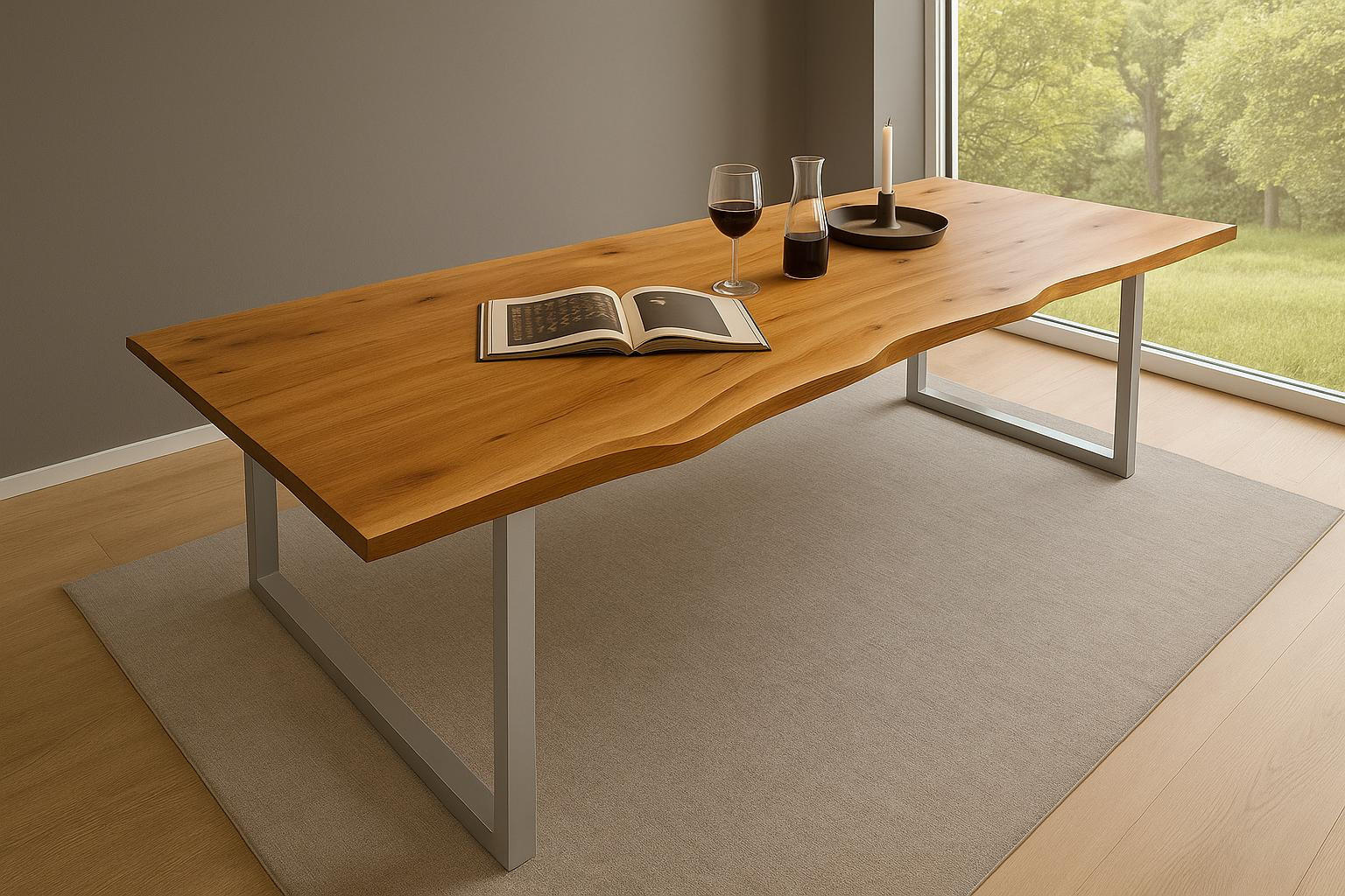 ESSTISCH MAX - Beige/Silberfarben, Holz/Metall (100/300/77cm) - SAM