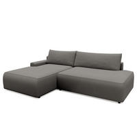 ECKSOFA mit Schlaffunktion - Longchair - Dunkelgrau/Schwarz, Kunststoff/Textil (253/167cm) - home24