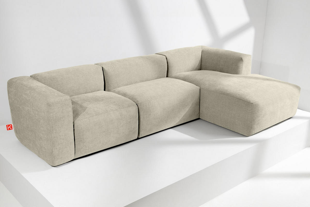 ECKMODULSOFA-RECHTS BUFFO mit extrem weicher und bequemer Sitzfläche, Gewebestoff, ecru - Ecru, Textil (297/180cm) - KONSIMO®