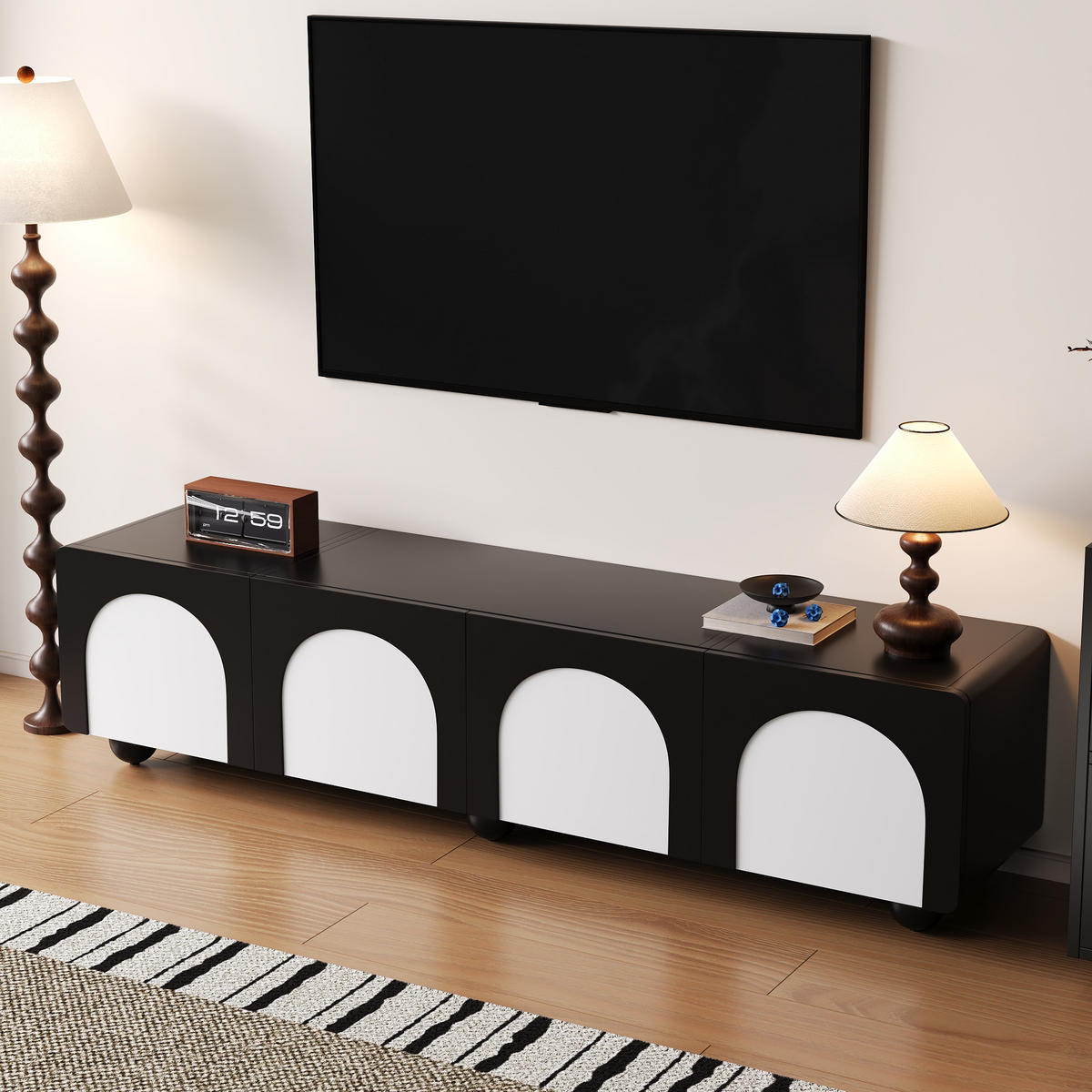 TV-SCHRANK 180x38x45 2 Türen 2 Schubladen Schwarz Weiß - Schwarz, Holzwerkstoff (38/45/180cm) - FLIEKS