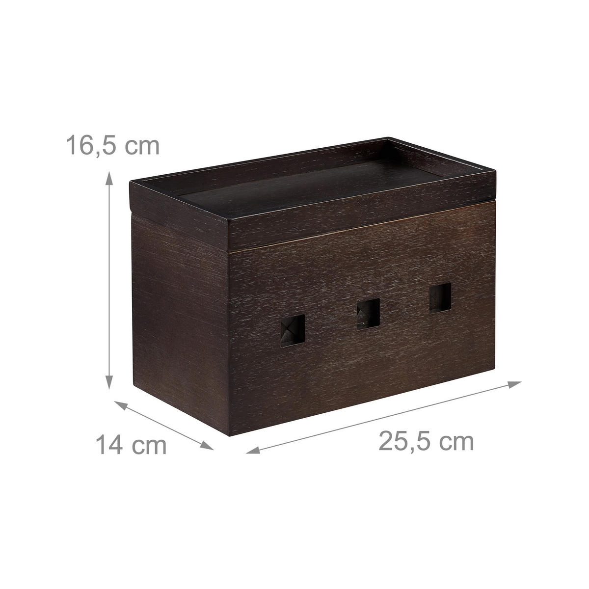 KABELBOX - Dunkelbraun, Holz (14/25.5/16.5cm) - Relaxdays