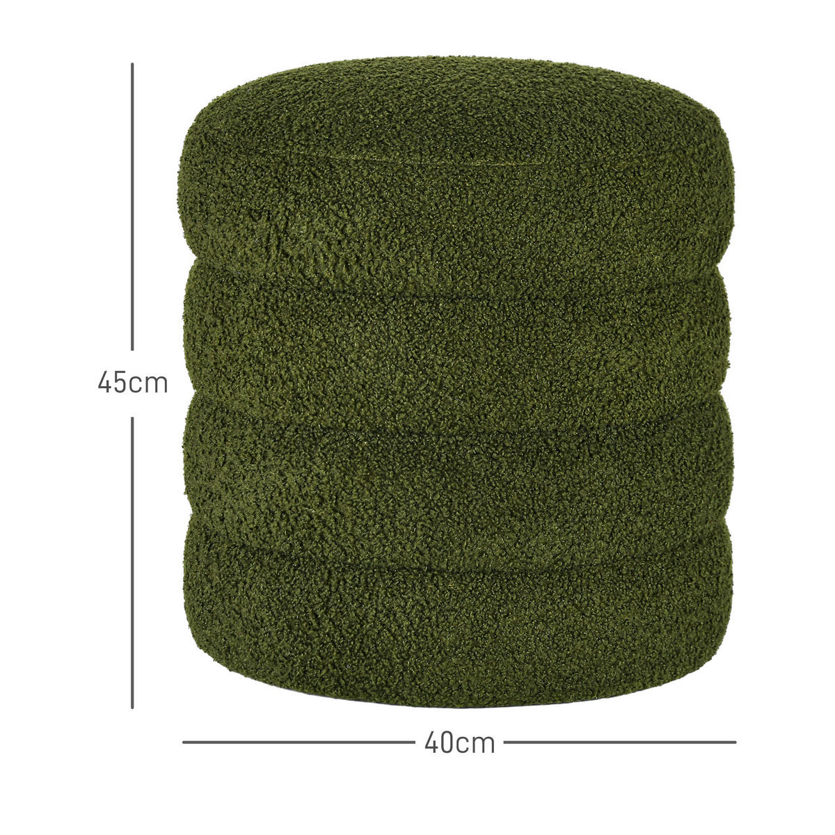 SITZHOCKER, Fußhocker, Runder Polsterhocker, Fußstütze mit Sitzkissen - Naturfarben/Grün, Holz/Textil (40/45/40cm) - HOMCOM