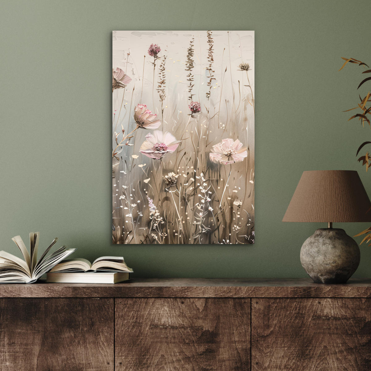 METALLBILD Blumen - Rosa - Modern - Beige 40x60 cm - Beige, Metall (40/60cm) - MuchoWow