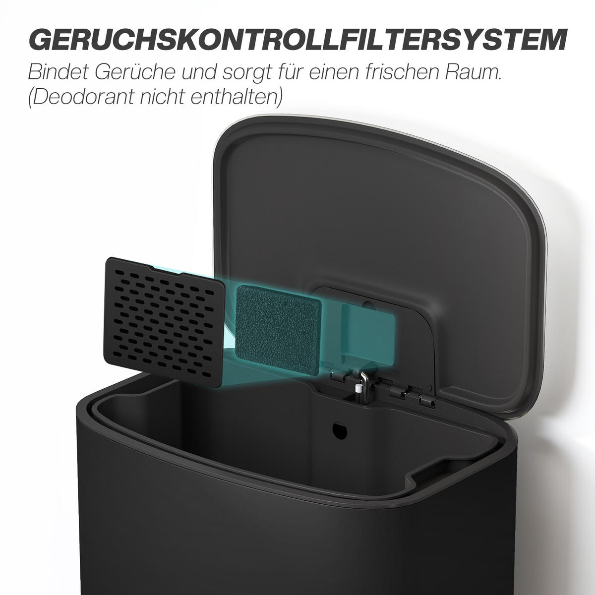 KÜCHEN-MÜLLEIMER Edelstahl Schwarz - Schwarz, Metall (36.5/62.2/45.1cm) - HOMCOM