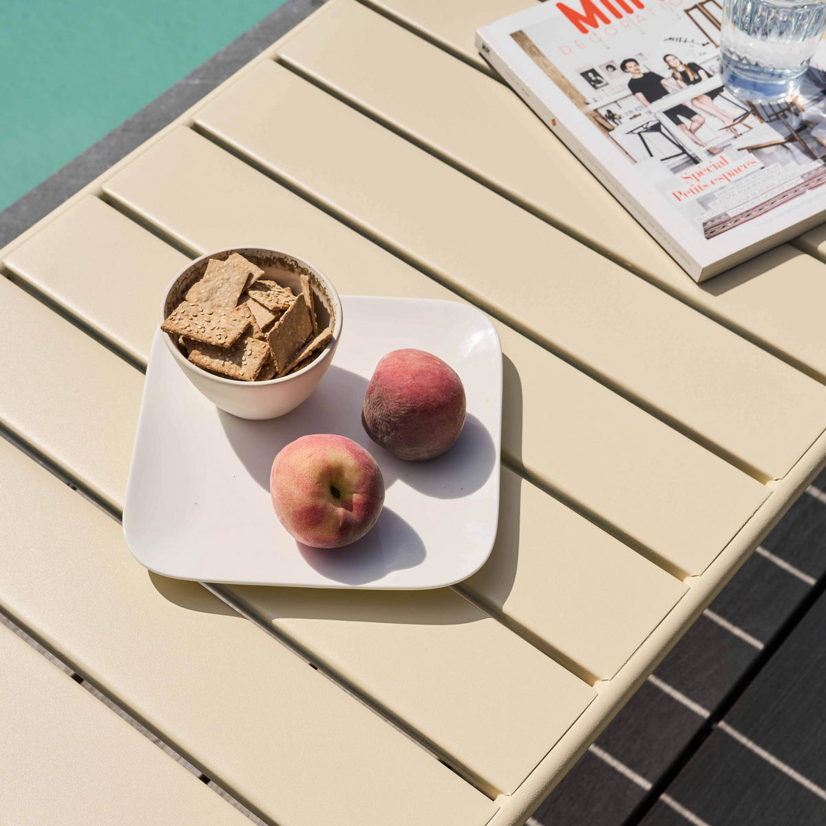 GARTEN-LOUNGETISCH, Elfenbeinfarbe - Creme, Metall (90/50/40cm) - Oviala