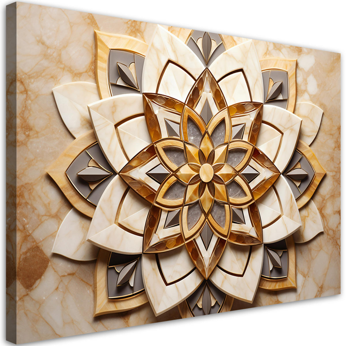 LEINWANDBILD AI Blumen Mandala 3D 60x40cm - Beige, Textil (60/40cm) - Feeby
