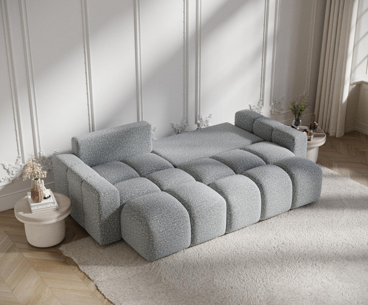 ECKSOFA MIT SCHLAFFUNKTION Ucci Grau Plüschstoff - Schwarz/Grau, Holz/Holzwerkstoff (233/142cm) - Maison de Reve
