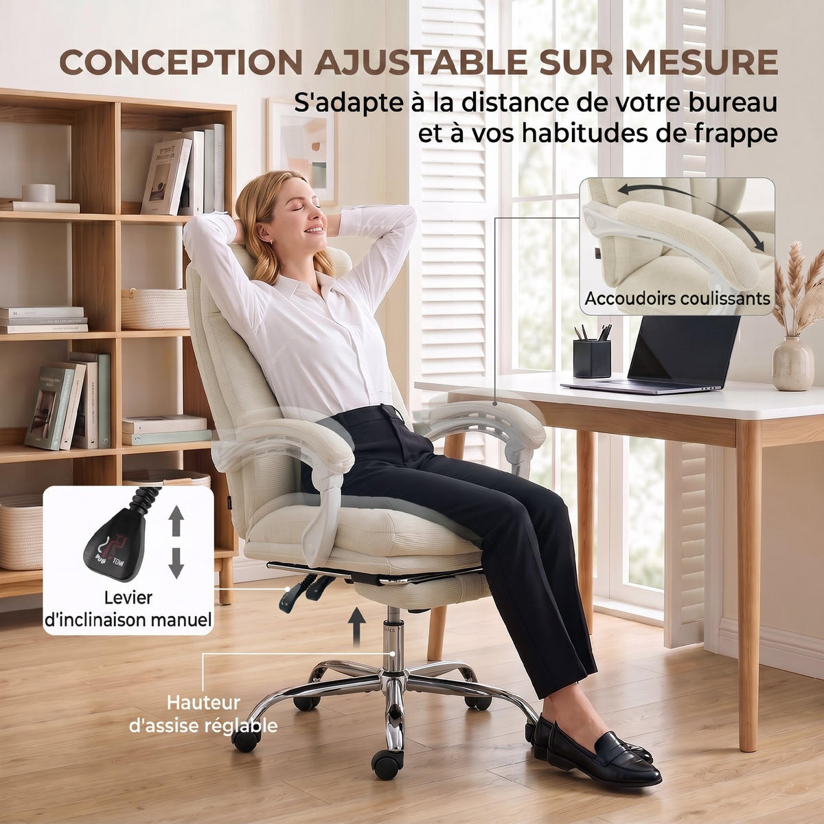 BÜROSTUHL Creme 69.0/68.0/117.0 cm - Creme, Textil (68/117/69cm)