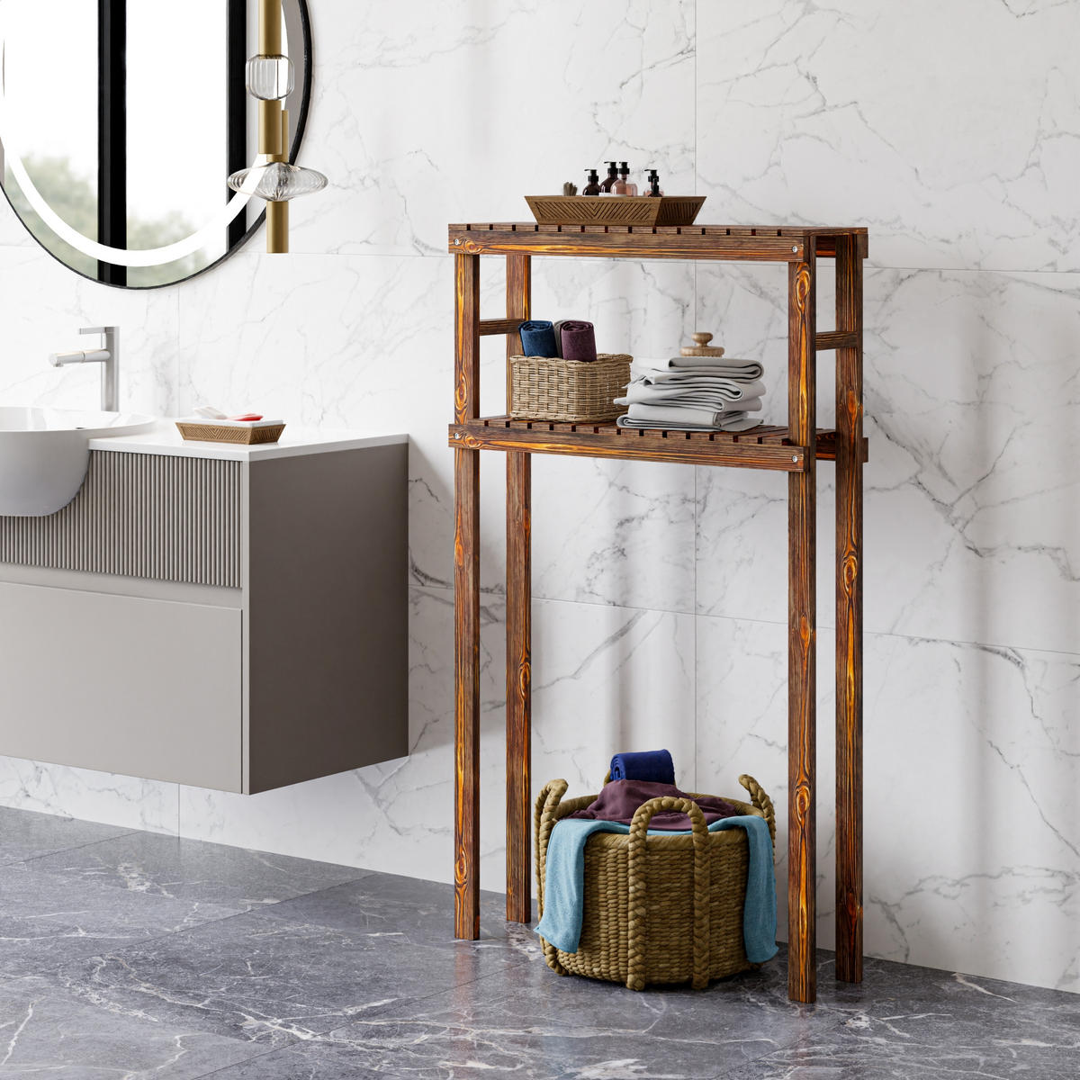 BADEZIMMERREGAL Kinnula - Dunkelbraun, Holz (70/120/20cm) - [en.casa]