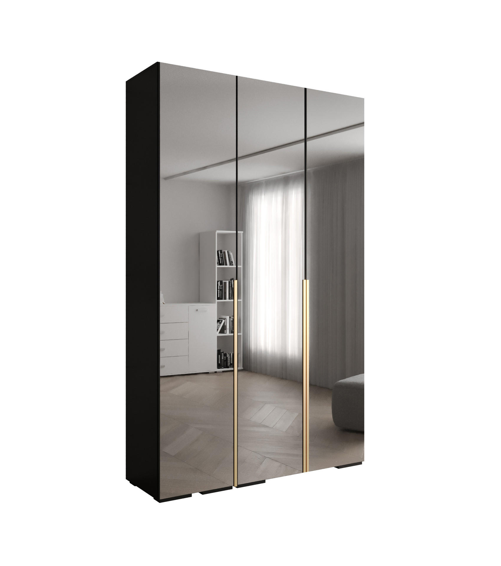 DREHTÜRENSCHRANK 236.7/150/47 3-türig - Goldfarben/Schwarz, Holz/Metall (150/236.7/47cm) - Abiks Möbel