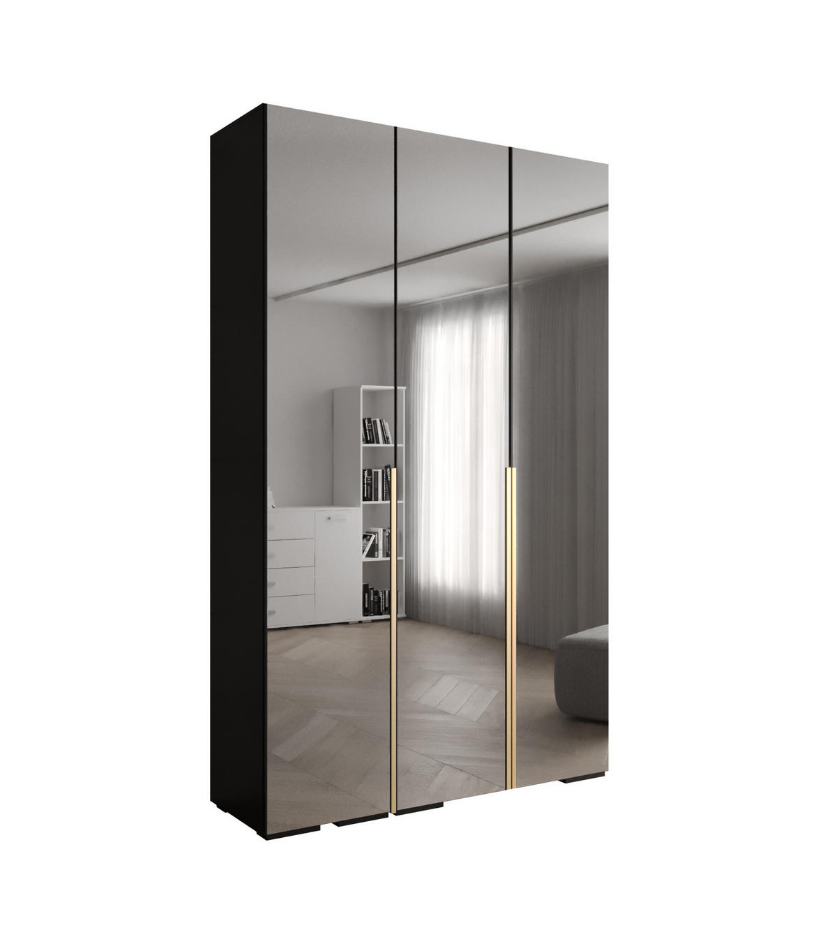 DREHTÜRENSCHRANK 236.7/150/47 3-türig - Goldfarben/Schwarz, Holz/Metall (150/236.7/47cm) - Abiks Möbel