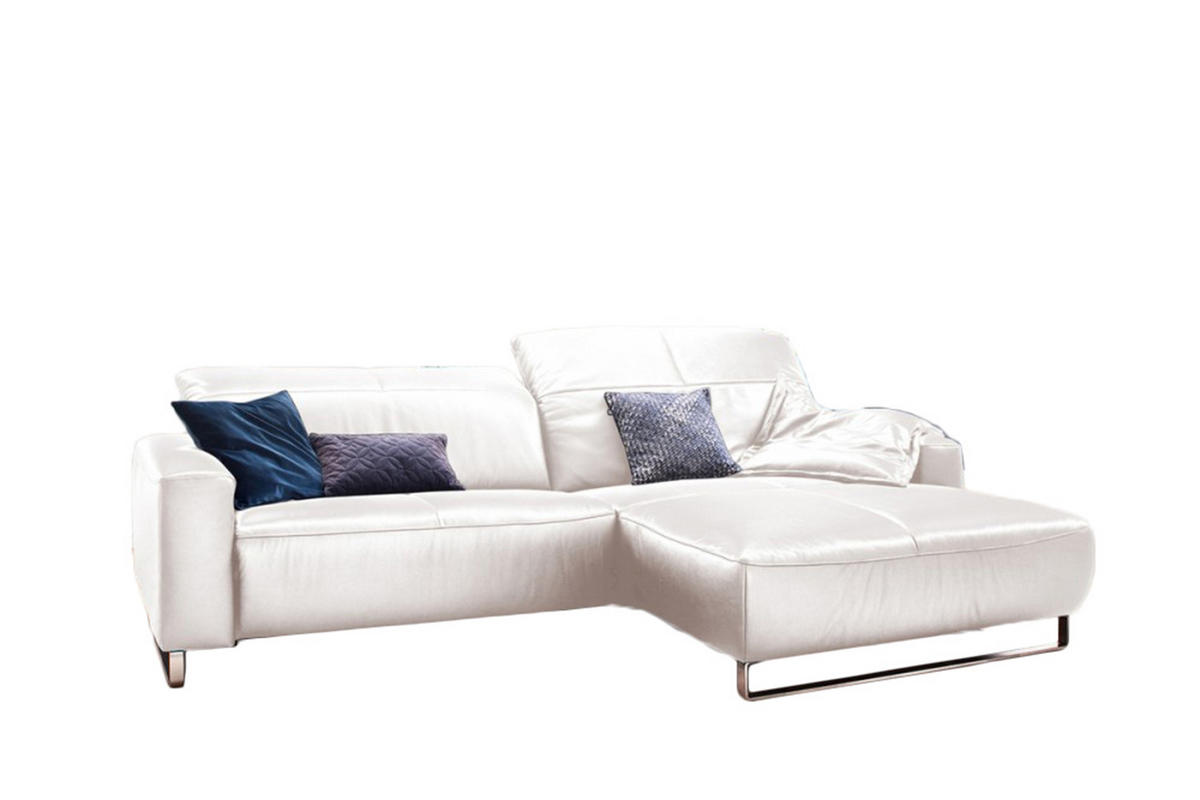 ECKSOFA YORK Ecru Leder - Ecru/Silberfarben, Leder (284/180cm) - KAWOLA