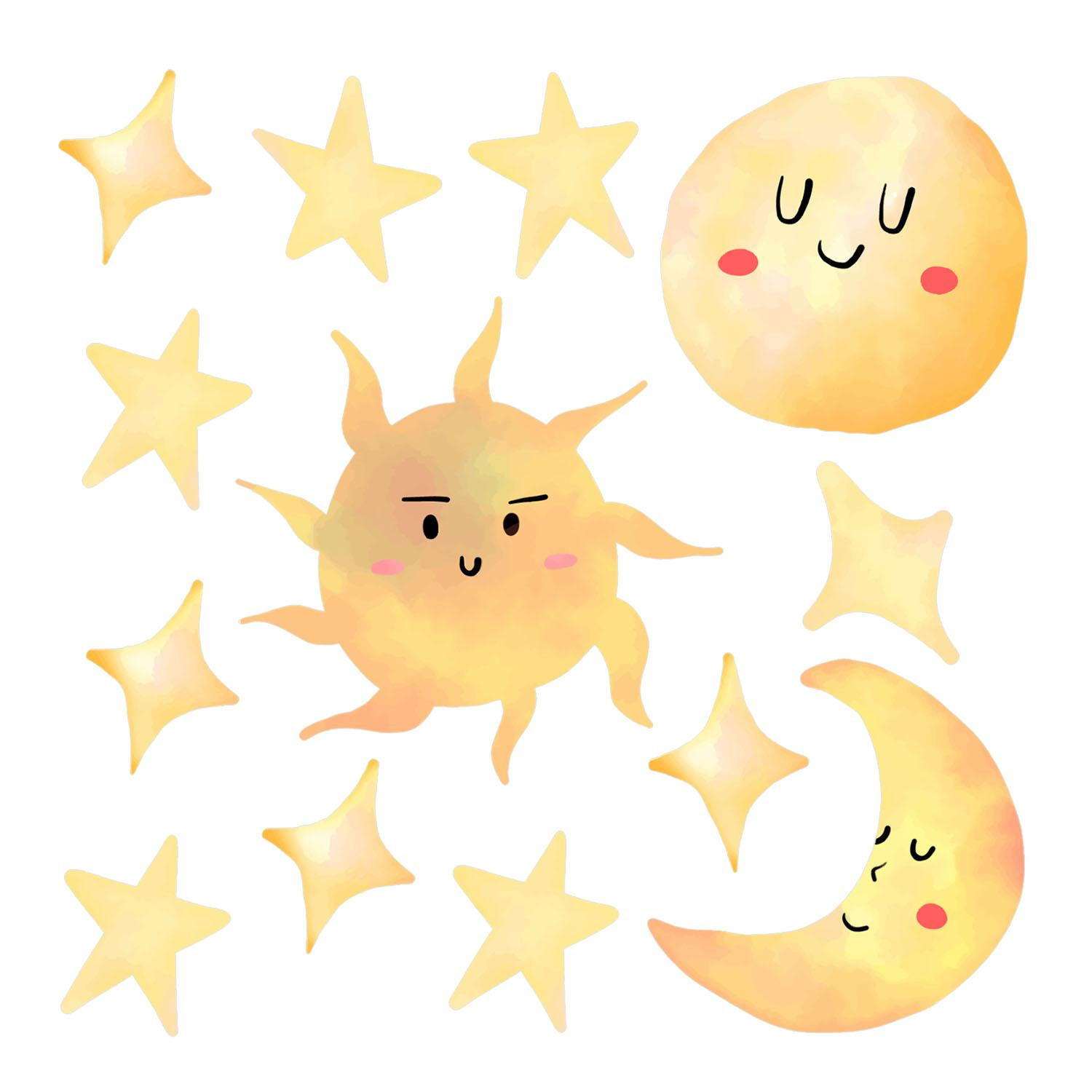 WANDAUFKLEBER 100x149cm - Sterne, Sonne, Monde - Multicolor, Kunststoff (100/149/0.1cm) - Wallfluent