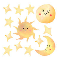 WANDAUFKLEBER 130x194cm - Sterne, Sonne, Monde - Multicolor, Kunststoff (130/194/0.1cm) - Wallfluent