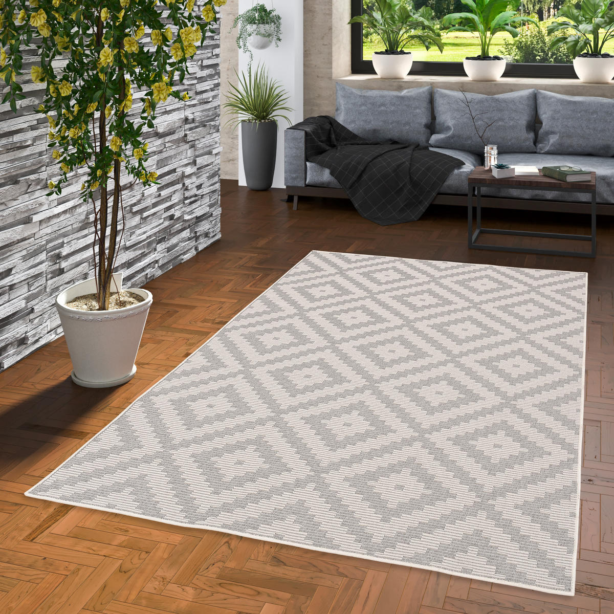 IN & OUTDOOR TEPPICH MARBELLA FLIESENOPTIK - Grau, Textil (120/170cm) - Pergamon