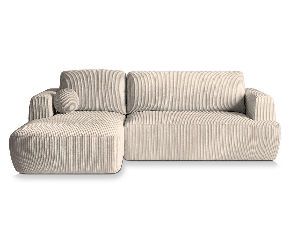 ECKSOFA SENTI P L-S Creme Kordstoff mit Schlaffunktion - Creme, Holz (246/148cm) - MASSENO