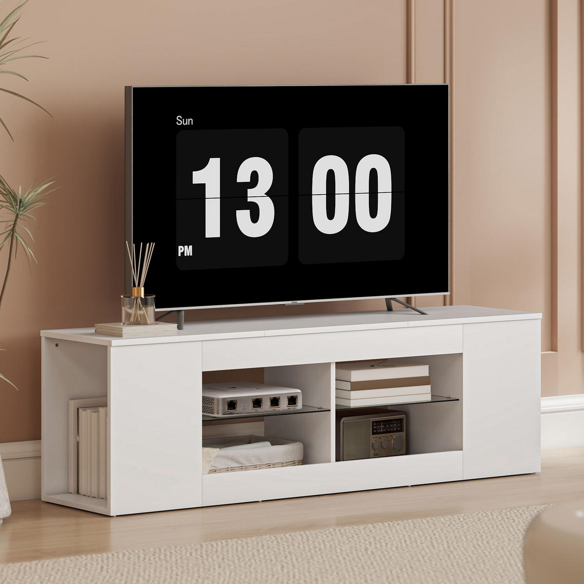 TV-SCHRANK Lowboard 140 cm Lang für Fernseher bis zu 65 Zoll Weiß - Weiß, Holzwerkstoff (35/42.5/140cm) - HOMCOM