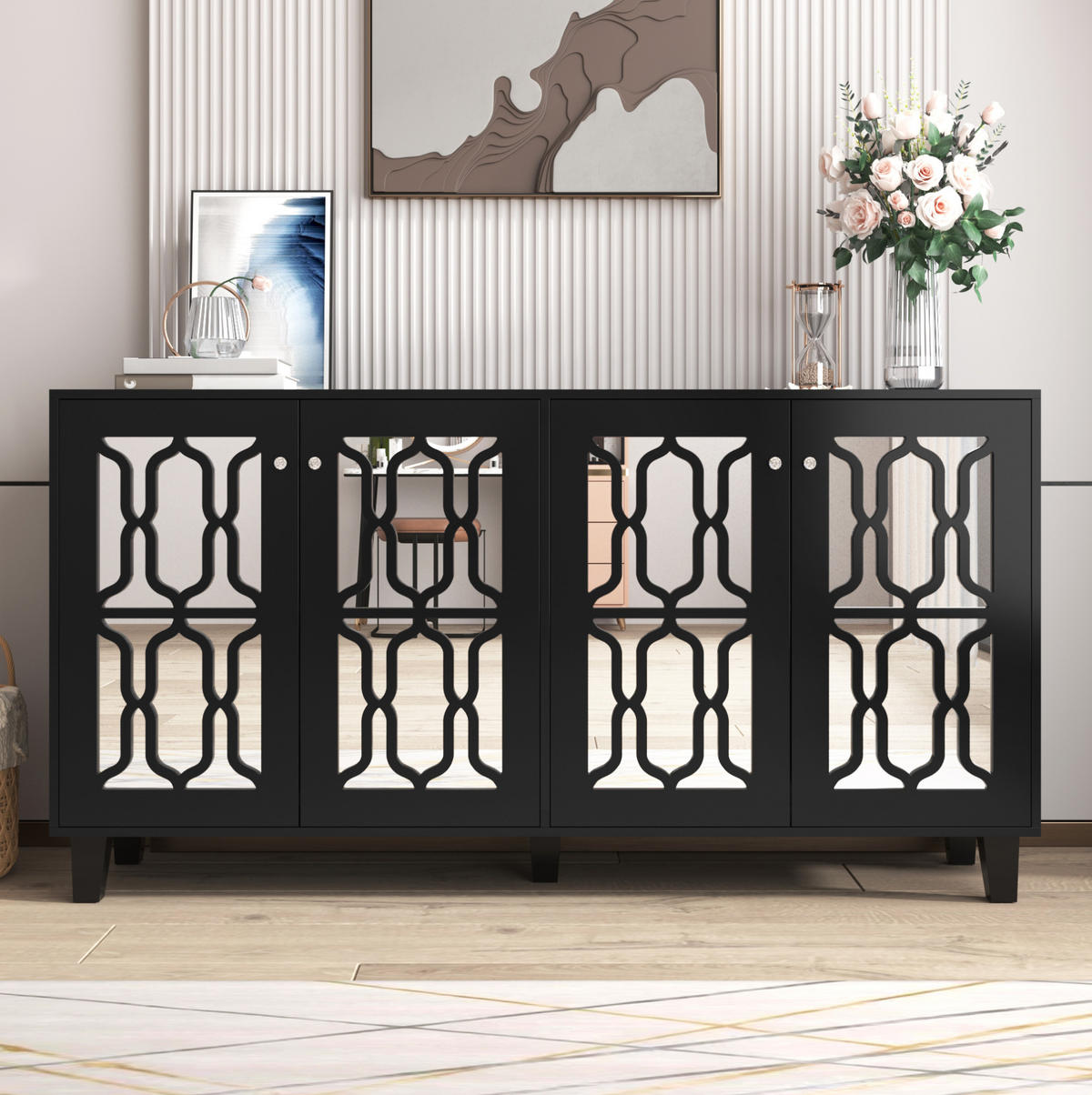 SIDEBOARD 4-türig 160 x 40 x 84 cm MDF Schwarz - Schwarz, Holzwerkstoff (160/84/40cm) - Meubliv