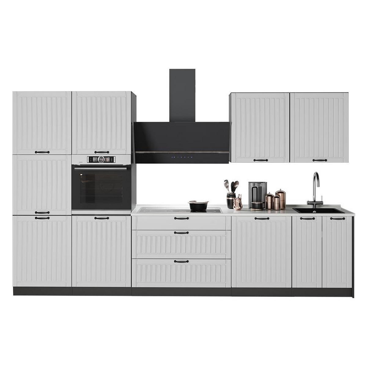 KÜCHENZEILE Fame-Line, Weiß Landhaus/Anthrazit, 340 cm, AP Anthrazit - Anthrazit/Weiß, Holzwerkstoff (340/206.8/60cm) - Vicco