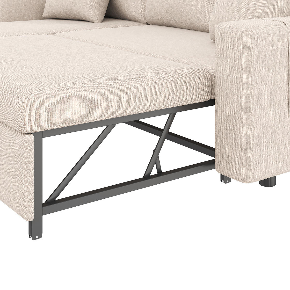 ECKSCHLAFSOFA Leinen Beige mit Stauraum, Schlaffunktion und mit Kissen - Beige, Holzwerkstoff/Kunststoff (219.5/142.5cm) - WISHDOR