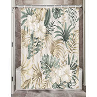 DUSCHVORHANG tropisch Retro Beige Grün Palme Blätter Polyester wasserdicht mit Haken - Multicolor, Textil (90/180cm) - MCBOSON