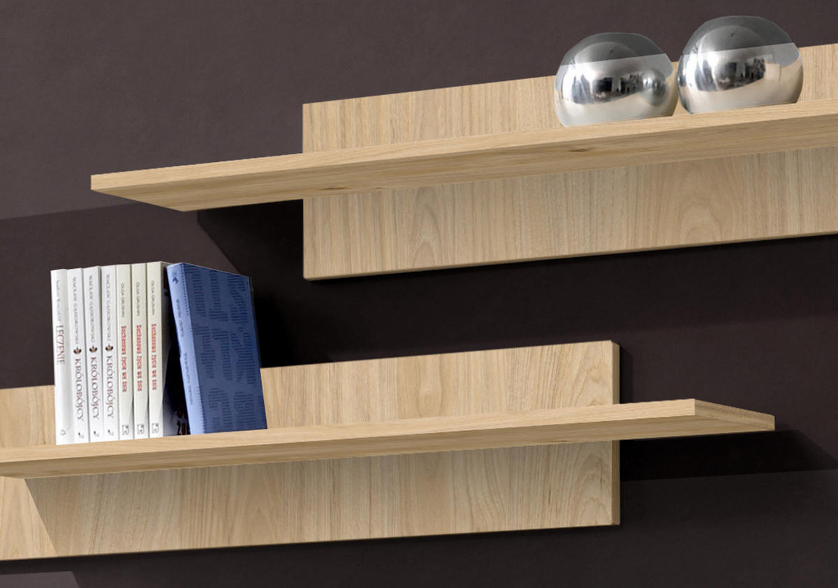 WOHNWAND Eiche Jackson 5-teilig 260 cm, Schrankwand hängend mit LED und Push-to-Open - Eichefarben, Glas/Holzwerkstoff (260/170/40cm) - Inn.Furn