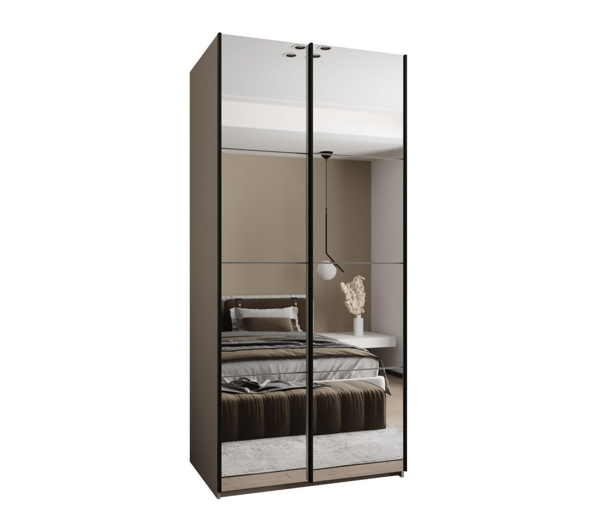 SCHWEBETÜRENSCHRANK 245,5/100/64 2-türig - Kaschmir/Schwarz, Holz/Metall (100/245/64cm) - Abiks Möbel