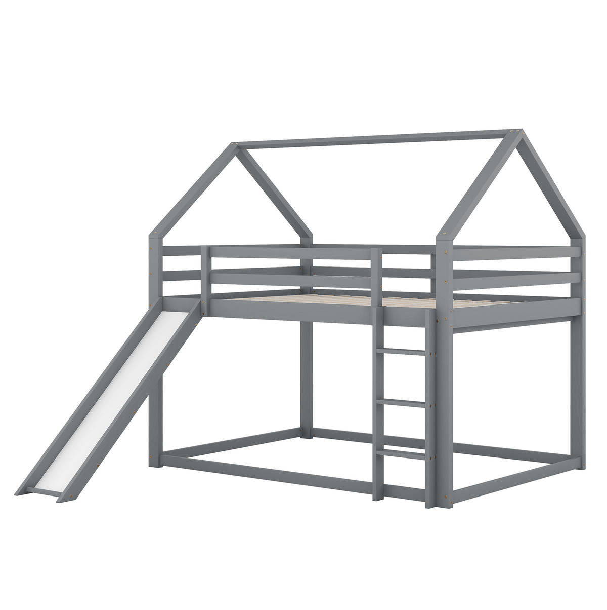 ETAGENBETT 140/200 cm in Grau mit Rutsche und Leiter - Grau, Holz (140/200cm) - OKMYHOME