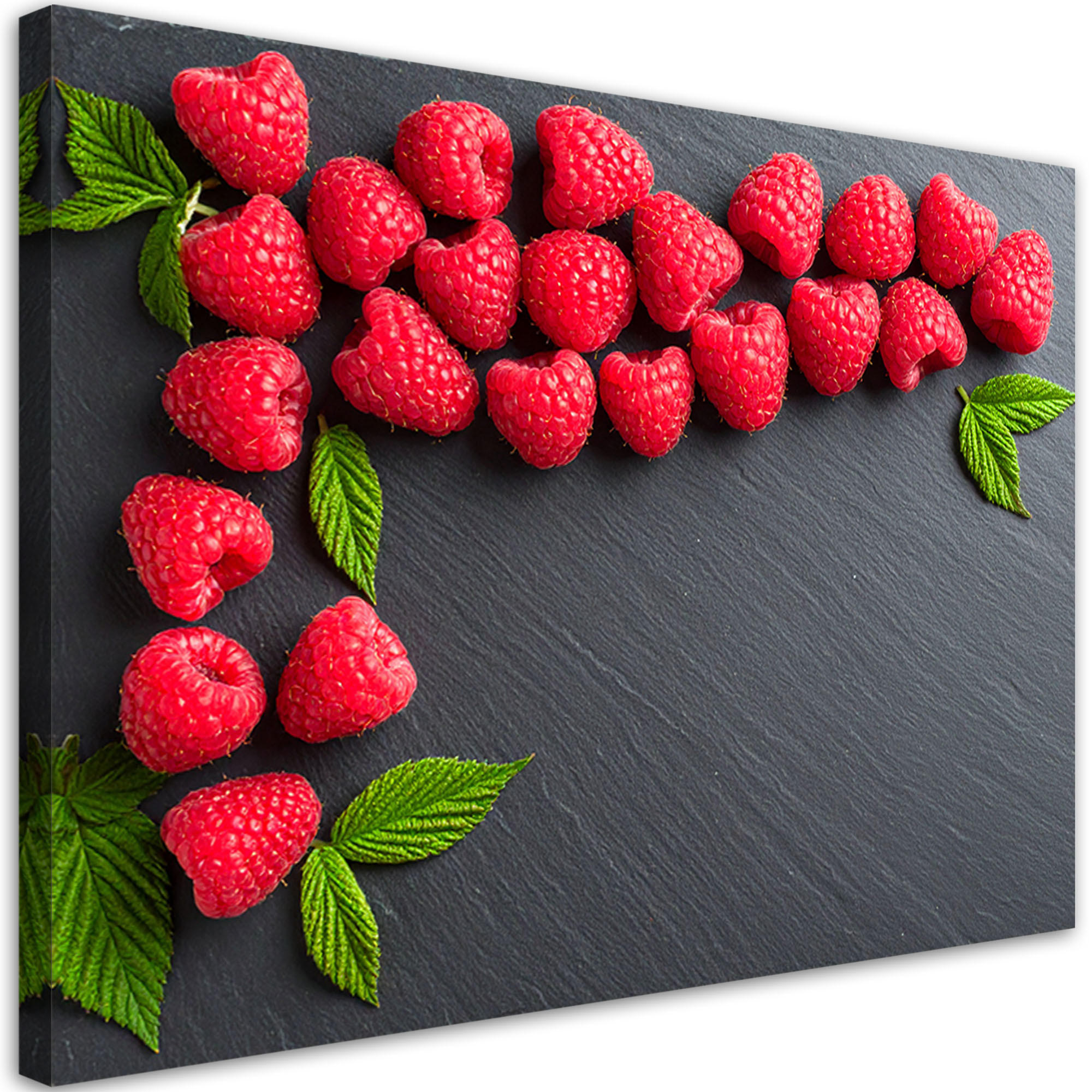 LEINWANDBILD Rote Himbeeren Früchte Natur 100x70cm - Grau, Textil (100/70cm) - Feeby