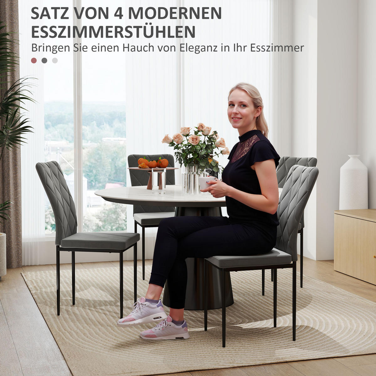 ESSZIMMERSTÜHLE 4er-Set Dunkelgrau 58.0/42.0/95.0 cm - Dunkelgrau, Textil (42/95/58cm)