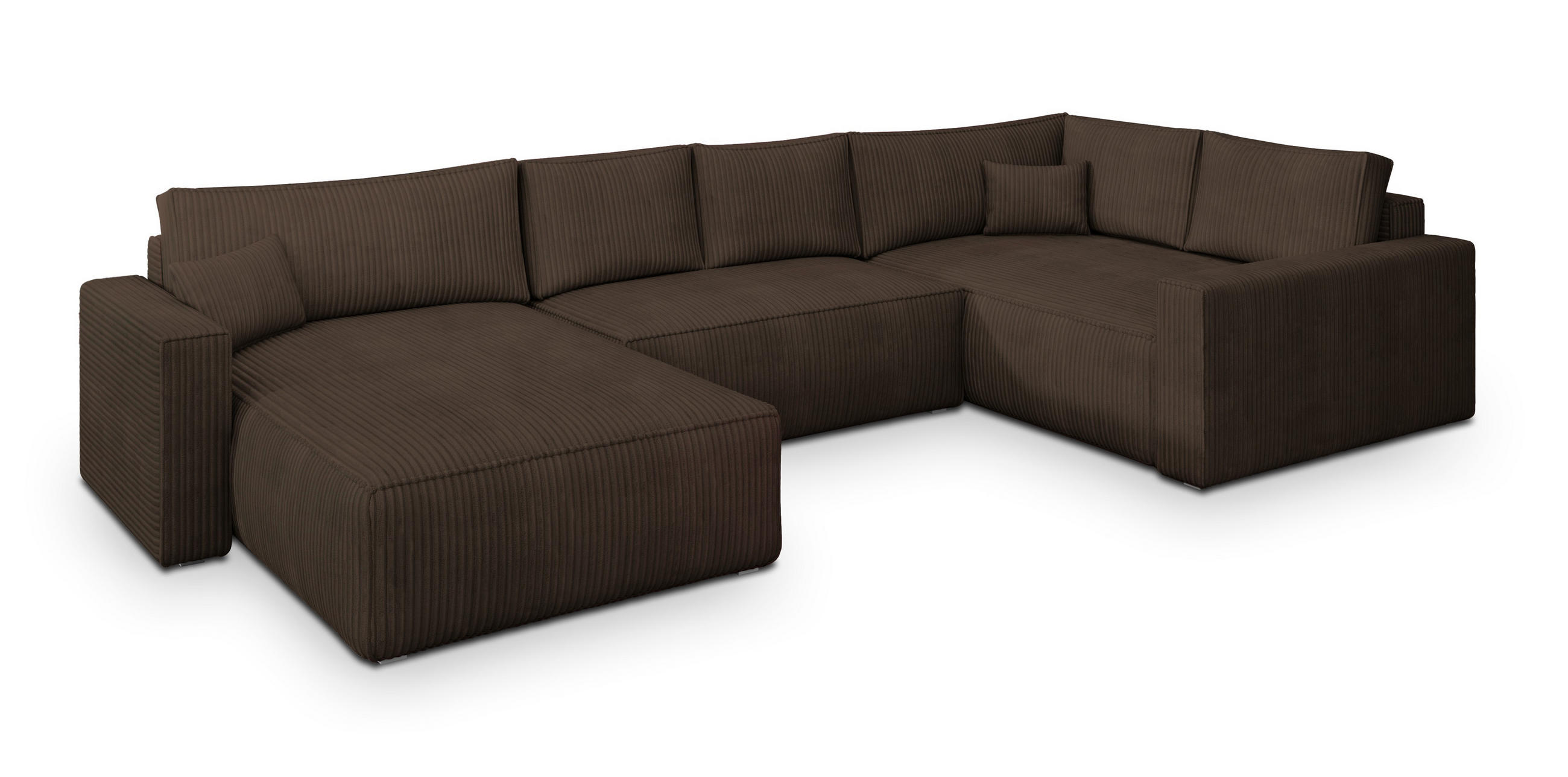 WOHNLANDSCHAFT VELAMI R-S Braun Kordstoff mit Schlaffunktion - Braun, Holz (365/83/194cm) - MASSENO