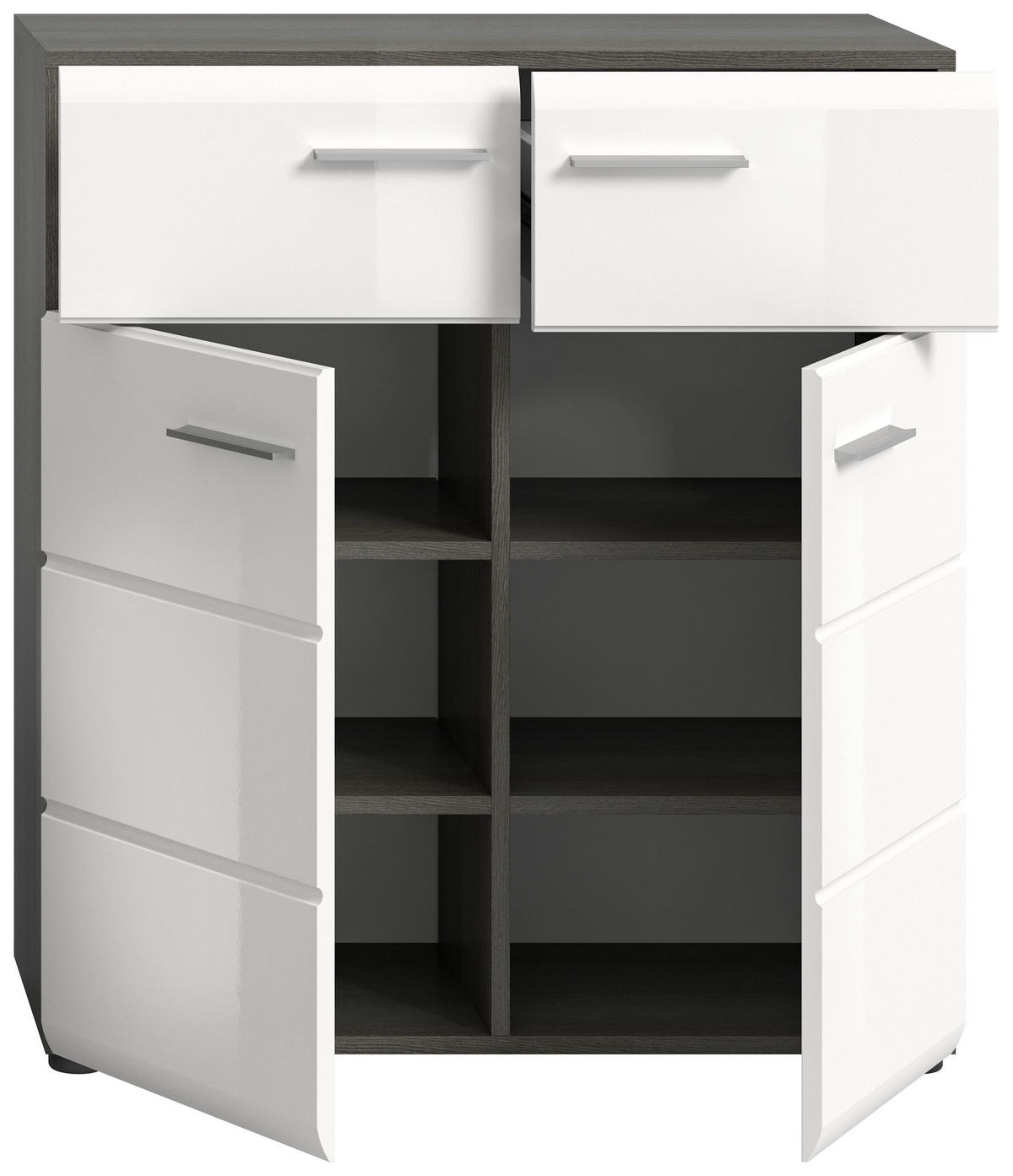 SCHUHKOMMODE SALSA (B/H/T: ca. 80/90/37 cm) in Rauchsilber Nachbildung/weiß hochglanz - Silberfarben, Holzwerkstoff (80/90/37cm)