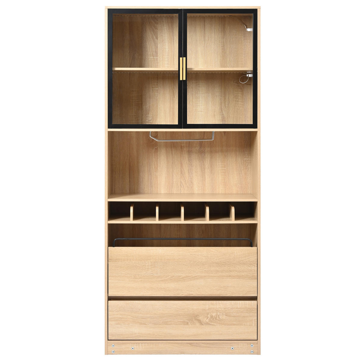 VITRINE 80x40x180 cm Naturfarben mit Glastüren & LED-Lichtleiste - Naturfarben, Holzwerkstoff (80/180/40cm) - Modfu