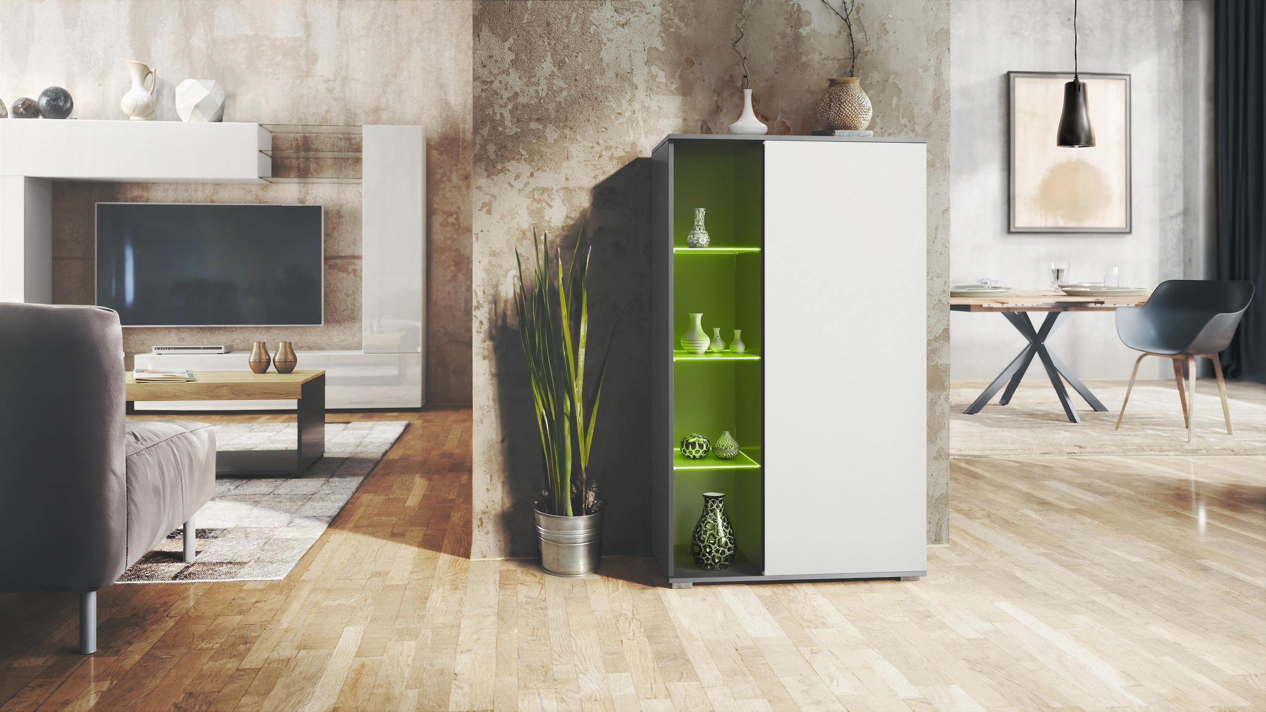VITRINE Davos Weiß matt - Weiß, Holzwerkstoff (71.5/134/35cm) - Vladon