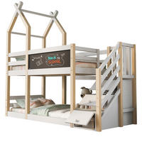 HOCHBETT 90/200 cm in Weiß mit Treppenschrank und Tafel im Baumhaus-Design - Weiß, Holzwerkstoff (90/200cm) - BEAOK