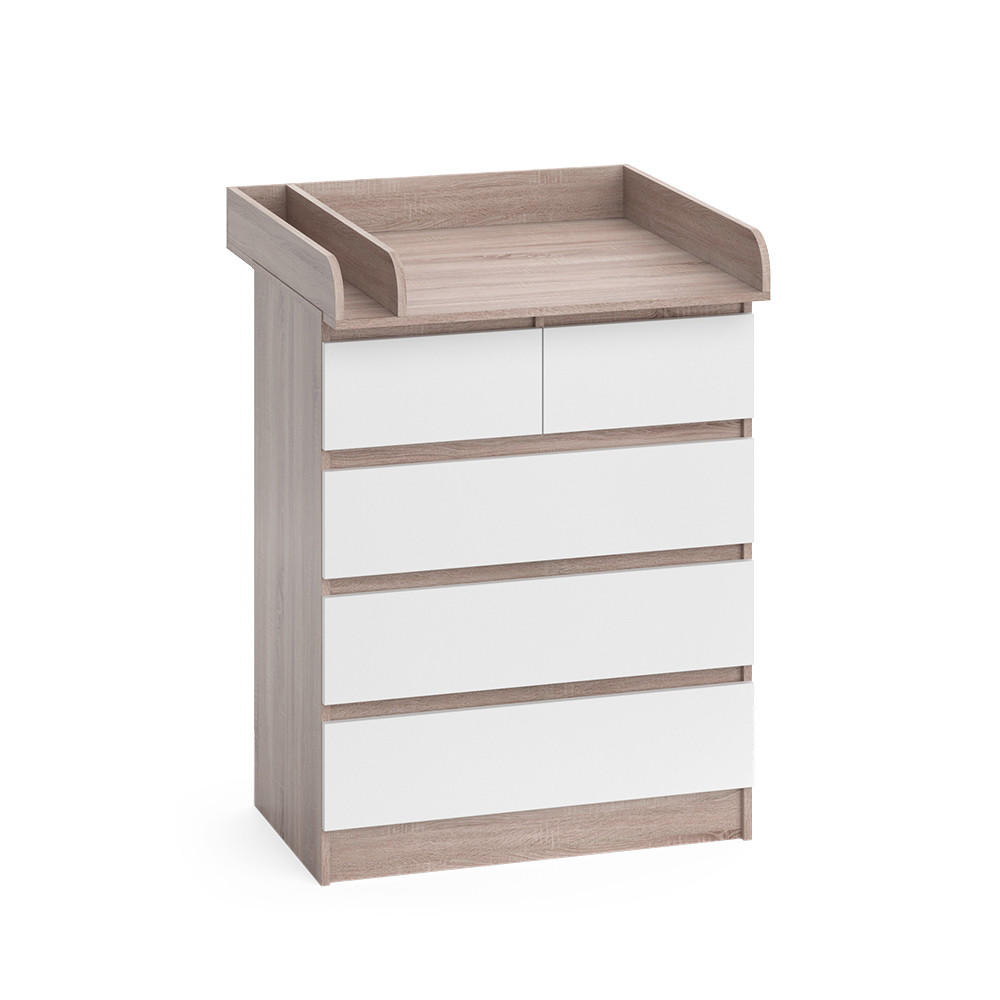 WICKELKOMMODE Emma Sonoma/Weiß 80 x 110.2 cm mit 5 Schubladen - Sonoma Eiche, Holzwerkstoff (80/110.2/76cm) - Vicco