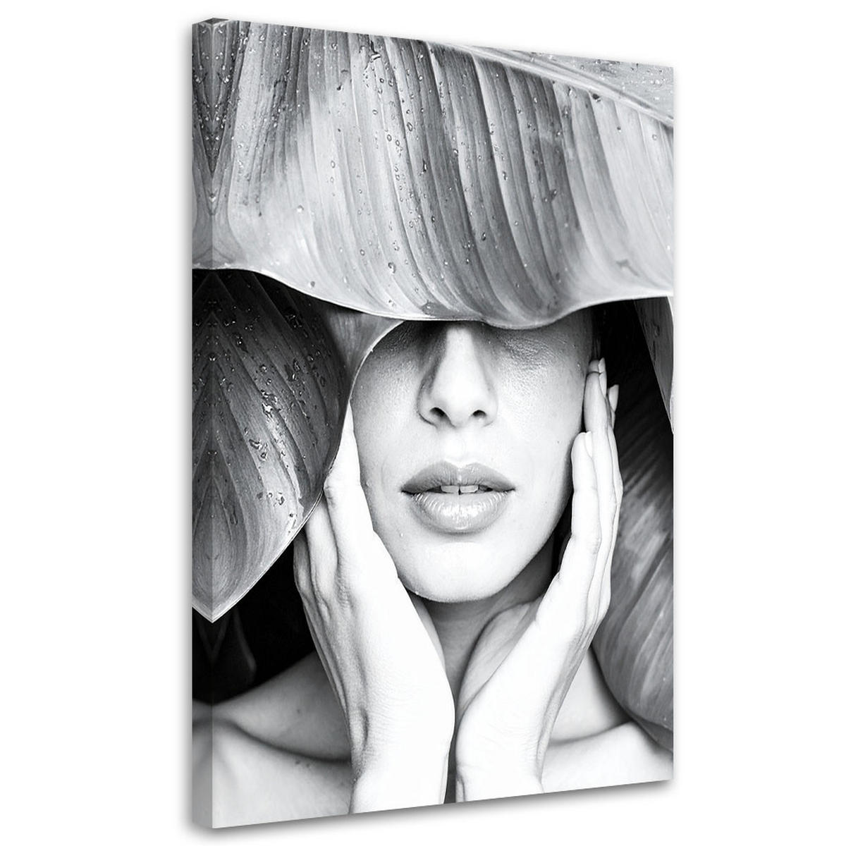 LEINWANDBILD Frau und Blätter auf dem Kopf 70x100cm - Grau, Textil (70/100cm) - Feeby