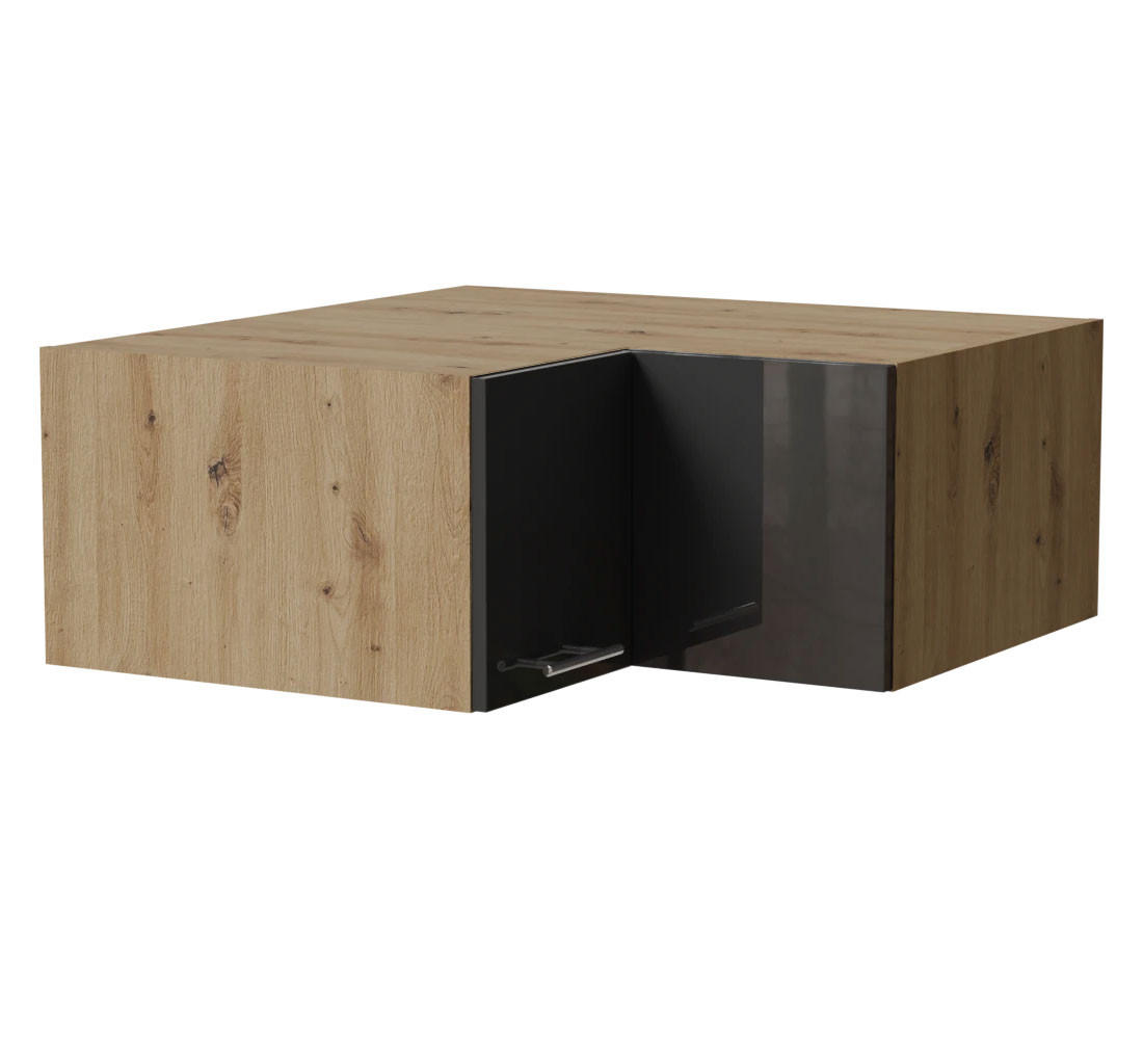 ECK-AUFSATZSCHRANK Essen W14/90/36 Graphit Hochglanz / Eiche Artisan Matt 90 / 90 / 36cm - Graphitfarben/Eiche Artisan, Holz/Holzwerkstoff (90/36/90cm) - Feldmann-Wohnen