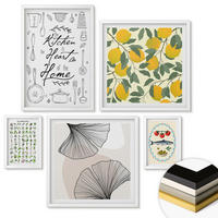 WANDBILDER 5er-Set - 50x50 cm & 20x30 cm & 40x60 cm Weißer Rahmen - Küchenkräuter-Zitronen-Malerei - Weiß, Kunststoff (40/60cm) - ArtPrintCave