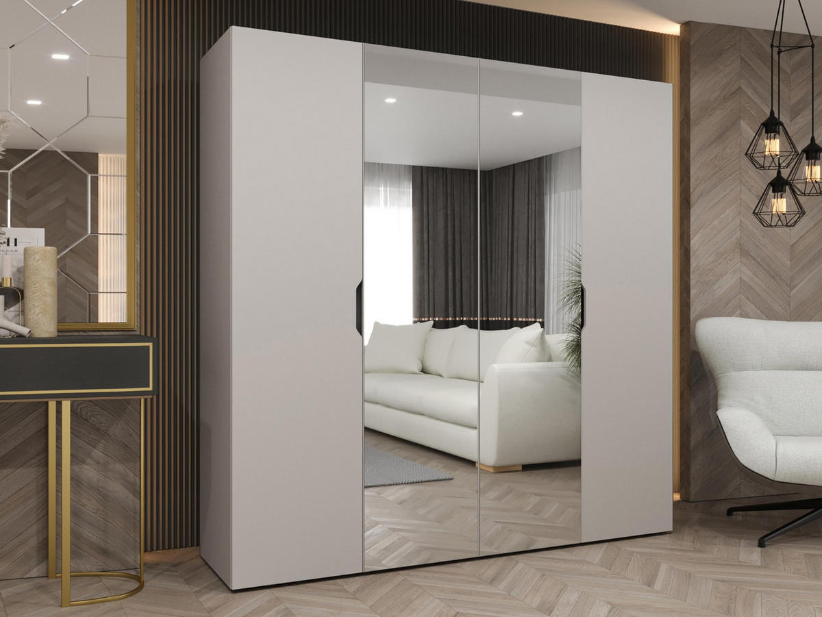 DREHTÜRENSCHRANK Malaga 200 mit Frontspiegel - Kaschmir, Holzwerkstoff (200/202/52cm) - MIRJAN24