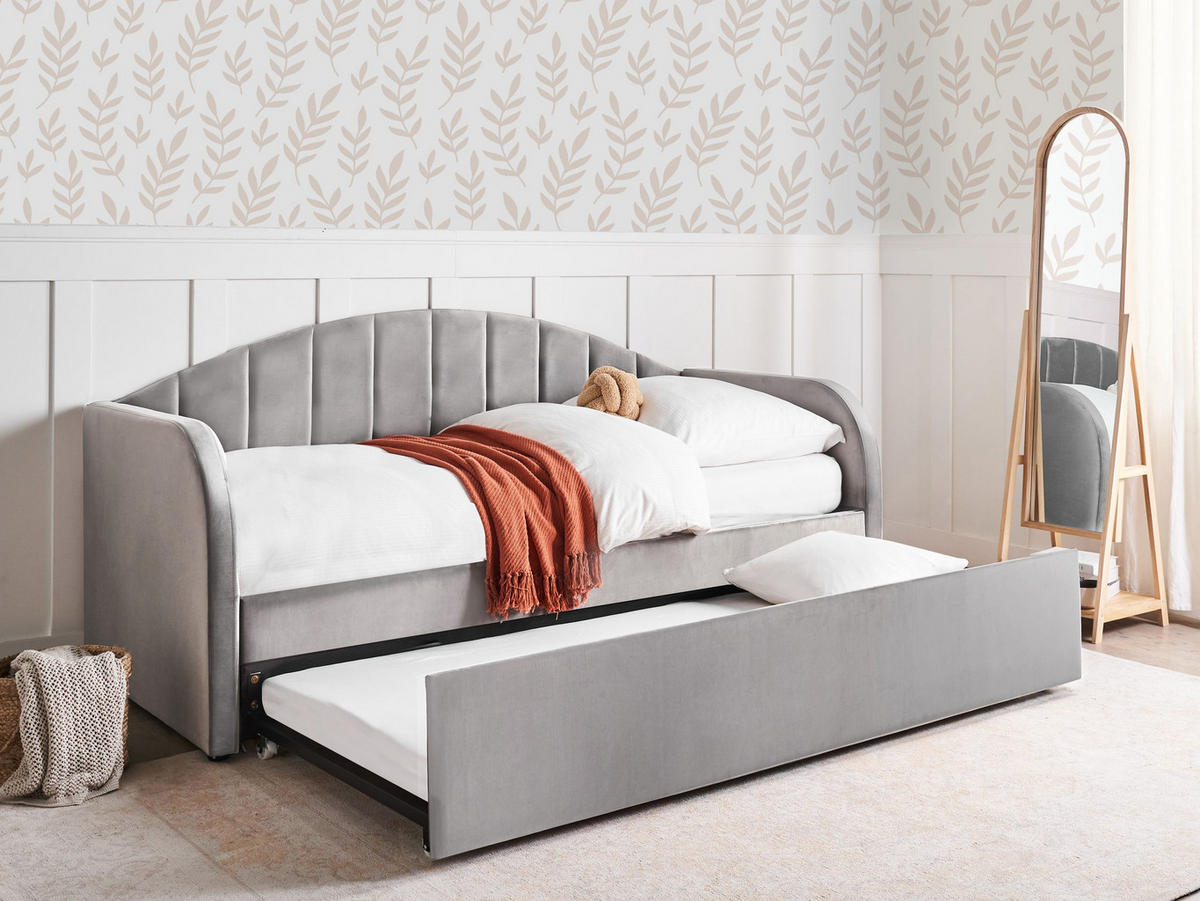 TAGESBETT 90/200 cm Hellgrau Eyburie - Hellgrau, Textil (90/200cm) - Beliani
