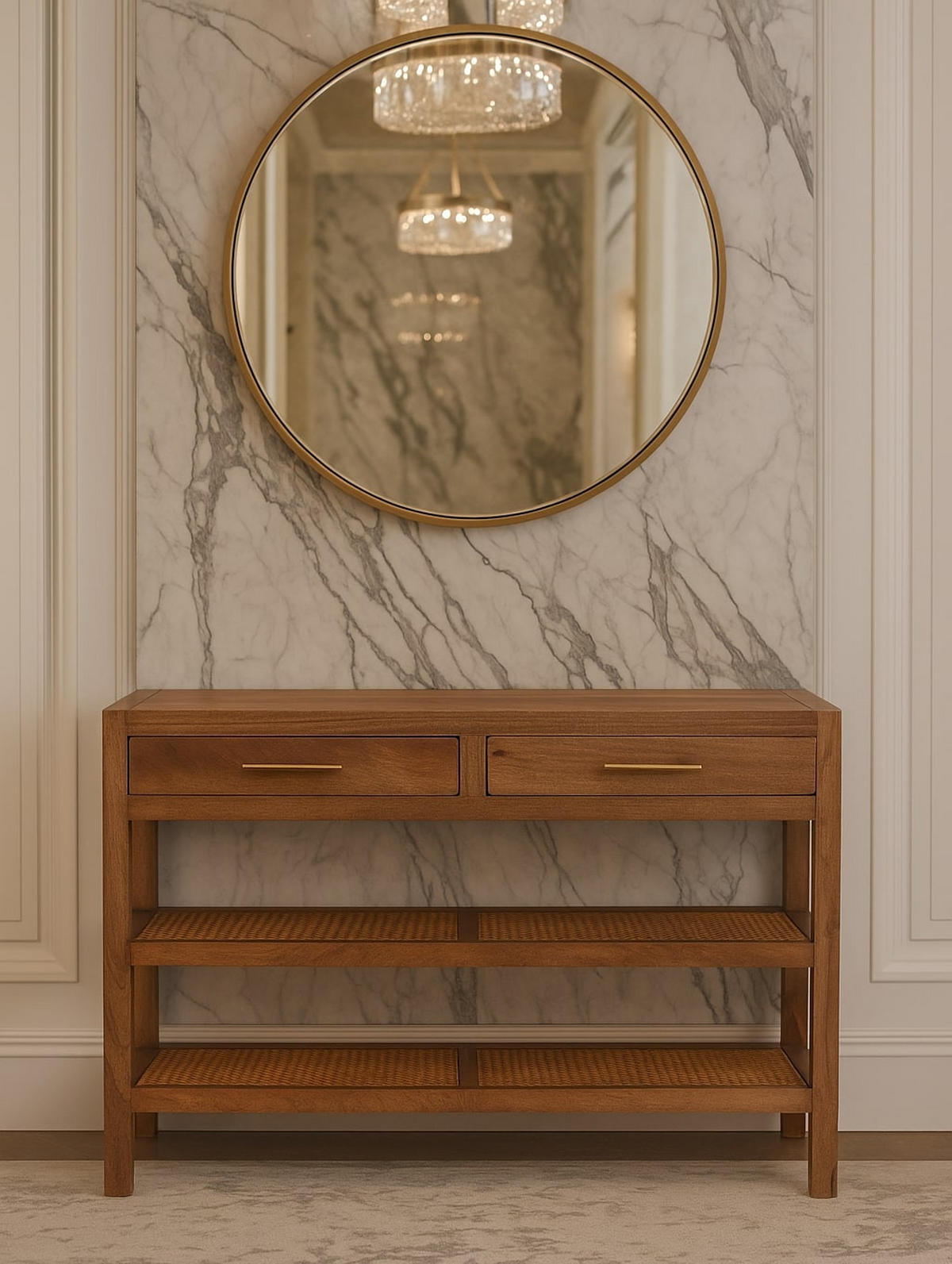 KONSOLENTISCH mit Honig-Karamell-Finish, 2 Schubladen, 2 offene Ablagen, honigbraun - Braun, Holz/Metall (35/120/80cm) - Artisan Furniture